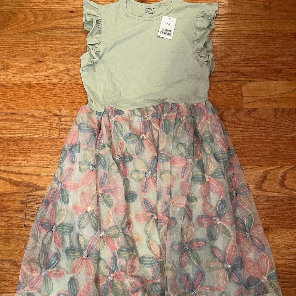 Next Kids Dress in Light Green and Multicolor Floral